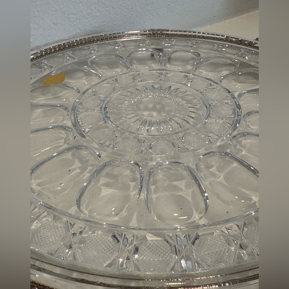 Vintage Ornate Monarch Crystal 24K Gold Plated Round Claw Foot Serving Tray - Picture 8 of 12